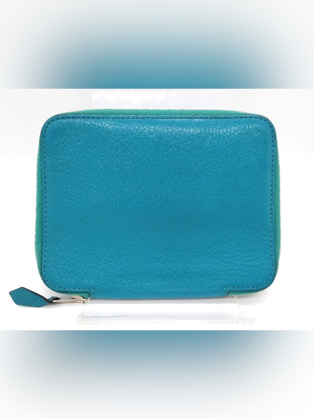 Hermes Turquoise Pebbled Leather Zip Wallet
